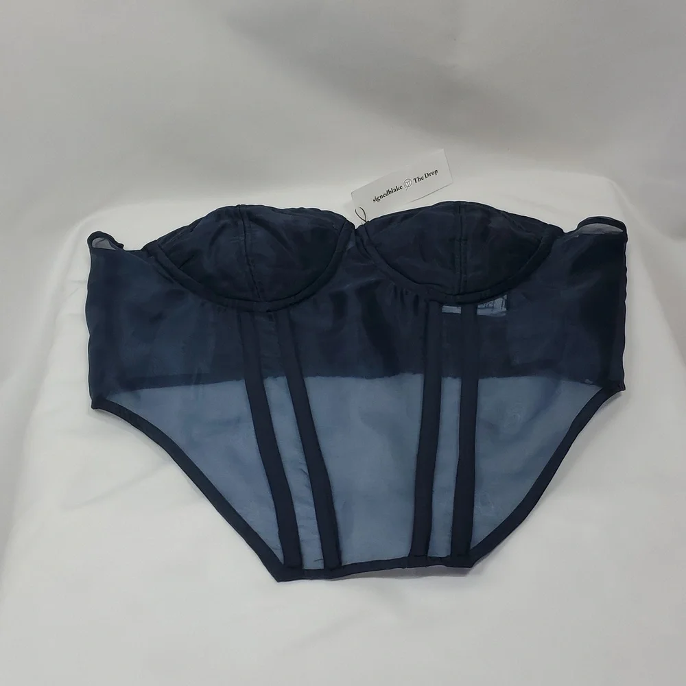 The Drop womens Sky Captain Organza Corset by @signedblakeBlouses ~ Blue - Picture 9 of 16